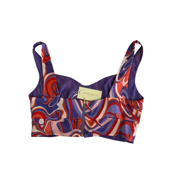 NWT Ramy Brook Deidra Women's Swirl-Print Cropped Top Retro‎ Purple/Red Sz Multi - Picture 4 of 11